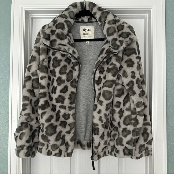 Dylan Faux Fur Leopard Print Coat Jacket Gray Size XS Small - Picture 1 of 11